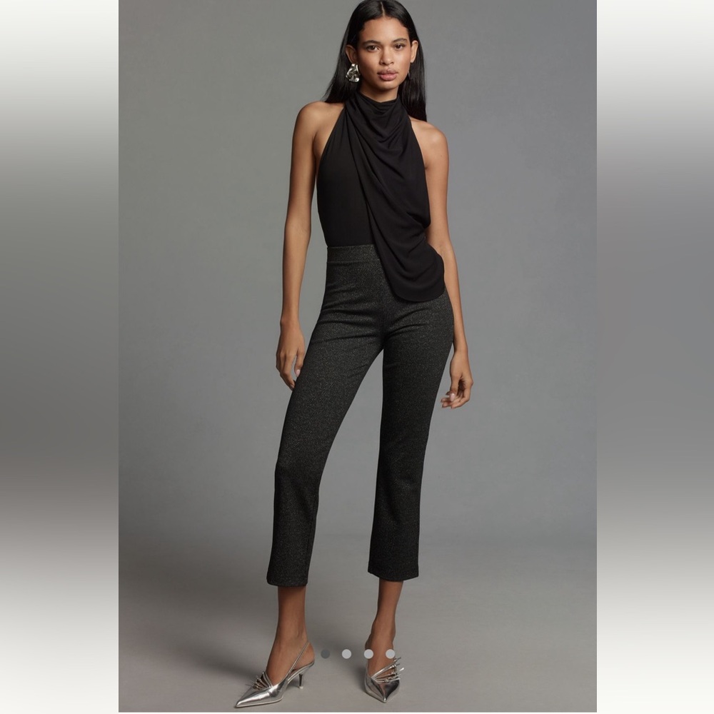 Anthropologie X Sanctuary Carnaby Kick Crop Pants Black and metallic